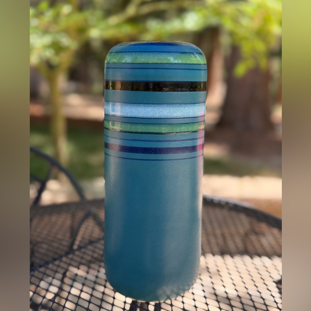 Vintage Blue Striped Accent Vase